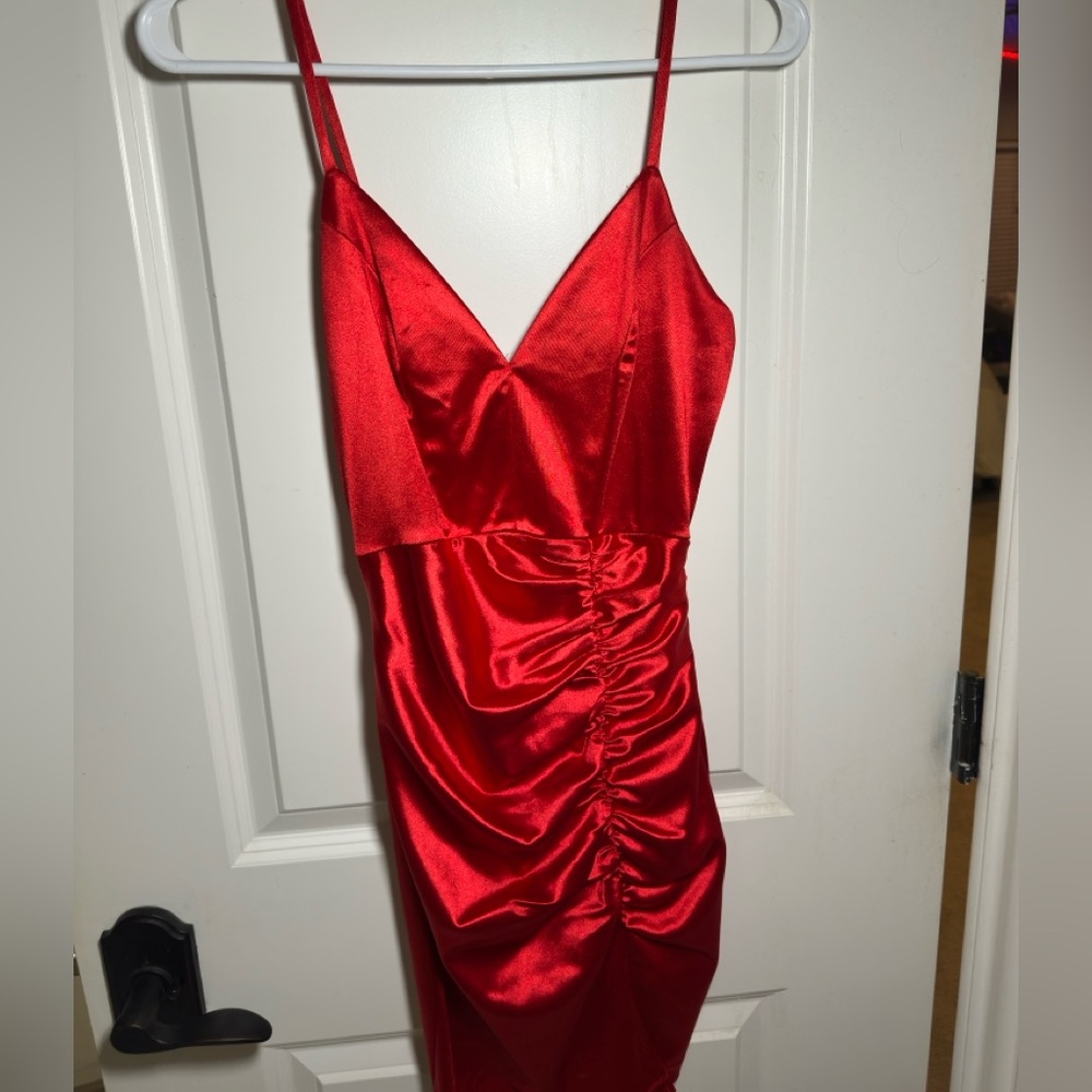 Elegant Honey and Rosie Red Satin Dress